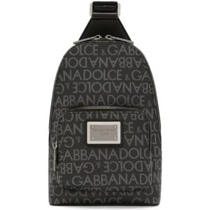 Dolce & Gabbana, Tassen, Heren, Zwart, ONE Size, Katoen, Logo Plaat Heuptas