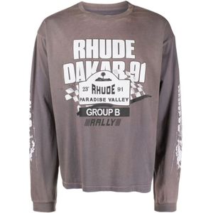 Rhude, Sweatshirts & Hoodies, Heren, Grijs, L, Katoen, Dakar 91 LS Sweaters