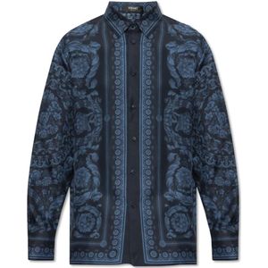 Versace, Overhemden, Heren, Blauw, S, Zijden shirt