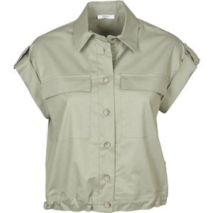 Peserico, Blouses & Shirts, Dames, Groen, S, Katoen, Groene Glitter Korte Mouw Shirt