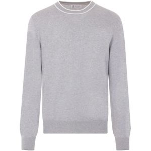 Brunello Cucinelli, Sweatshirts & Hoodies, Heren, Grijs, L, Katoen, Grijze Katoenen Gebreide Pullover Sweater