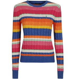 Ralph Lauren, Truien, Dames, Veelkleurig, S, Katoen, Gestreepte Katoenen Sweatshirt Ronde Hals