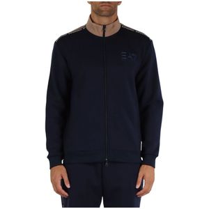 Emporio Armani Ea7, Sweatshirts & Hoodies, Heren, Blauw, M, Polyester, Contrast Rits Viscose Sweater