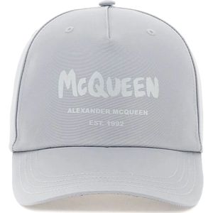 Alexander McQueen, Accessoires, Heren, Grijs, L, Graffiti Baseball Cap met Verstelbare Band