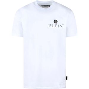 Philipp Plein, Logo Print Katoenen T-Shirt Wit, Heren, Maat:XL