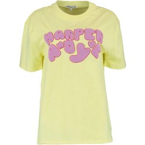 Harper & Yve, Tops, Dames, Geel, S, Katoen, Logo Print Korte Mouw T-shirt