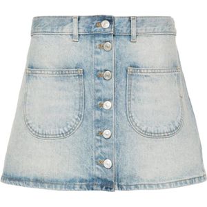 Courrèges, Denim Rok met Zakken en Logo Blauw, Dames, Maat:S