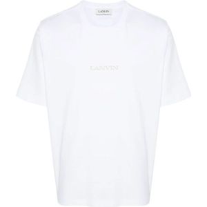 Lanvin, Tops, Heren, Wit, 2Xl, Katoen, Witte Katoenen Jersey Geborduurd T-shirt