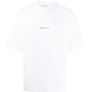 Marni, Tops, Heren, Wit, L, Katoen, Witte Logo Print T-shirts en Polos