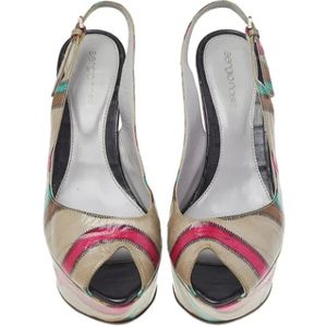 Sergio Rossi Pre-owned, Pre-owned, Dames, Grijs, 39 EU, Leer, Pre-owned Leather sandals