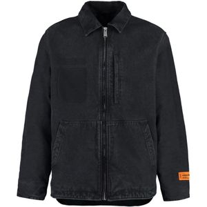 Heron Preston, Jassen, Heren, Zwart, M, Denim, Klassieke Denim Jas met Bleach Wash