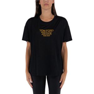 Tom Ford, Zijden Jersey T-Shirt Zwart, Dames, Maat:M