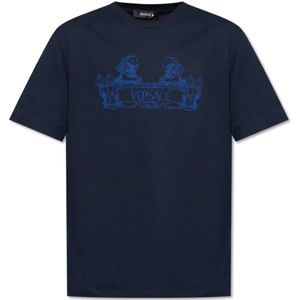 Versace, Bedrukt T-shirt Blauw, Heren, Maat:XL