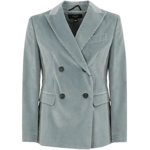 Max Mara Weekend, Jassen, Dames, Blauw, M, Katoen, Dubbelrijige fluwelen blazer