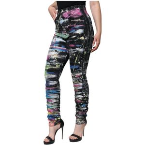 Dolce & Gabbana, Jeans, Dames, Veelkleurig, M, Denim, Multicolor Splatter Paint Skinny Denim Jeans