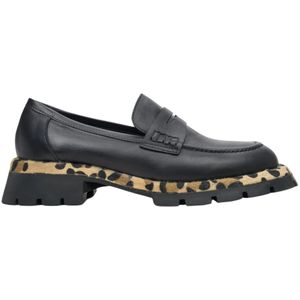 Estro, Schoenen, Dames, Zwart, 39 EU, Leer, Dierenprint Leren Loafers