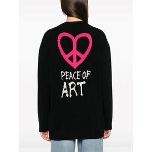 Moschino, Truien, Dames, Zwart, M, Zwarte Cardigan met Fuchsia Hart