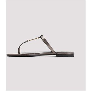 Saint Laurent, Schoenen, Dames, Bruin, 38 EU, Leer, Bruin Leren Sandalen Amandel Teen