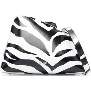 The Attico, Tassen, Dames, Wit, ONE Size, Leer, Logo-Print Zebra Clutch Tas
