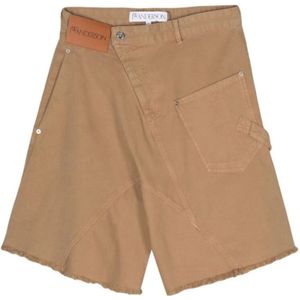 JW Anderson, Beige Canvas Asymmetrisch Ontwerp Shorts Bruin, Heren, Maat:S