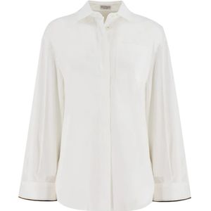 Brunello Cucinelli, Blouses & Shirts, Dames, Wit, M, Katoen, Blouse van stretch katoenen poplin met wijde mouwen