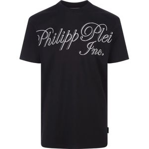 Philipp Plein, Zwarte Crew-neck T-shirt met TM Motif Zwart, Heren, Maat:L