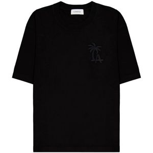 Laneus, Tops, unisex, Zwart, XL, Katoen, Zwarte Palm Logo T-shirt