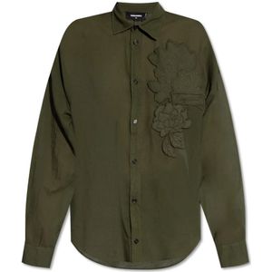 Dsquared2, Blouses & Shirts, Dames, Groen, M, Katoen, Gepatcht shirt