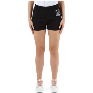 Moschino, Korte broeken, Dames, Zwart, XS, Katoen, Stretch katoen logo print sportieve shorts