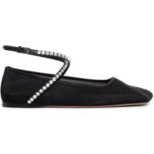 Amina Muaddi, Schoenen, Dames, Zwart, 41 EU, Kristal Mesh Zwart Wit Sandaal