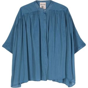 Semicouture, Blouses & Shirts, Dames, Blauw, M, Katoen, Blauwe Verzamelde Details Shirt