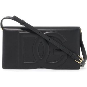 Dolce & Gabbana, Tassen, Dames, Zwart, ONE Size, Leer, Stitched DG Logo Mini Bag