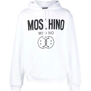 Moschino, Sweatshirts & Hoodies, Heren, Wit, M, Katoen, Double Smile Hoodie