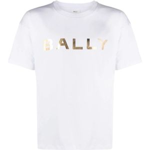 Bally, Tops, Heren, Wit, S, Katoen, Biologisch Katoenen Logo Print T-shirt
