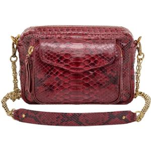 Claris Virot, Tassen, Dames, Rood, ONE Size, Leer, Python Chain Crossbody Tas