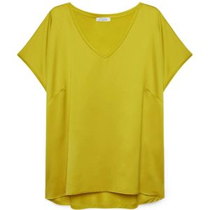 Fiorella Rubino, Blouses & Shirts, Dames, Geel, L, Polyester, Satin en Jersey V-hals T-shirt