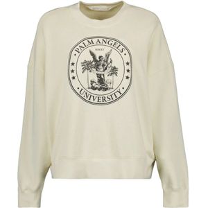 Palm Angels, Sweatshirts & Hoodies, Dames, Beige, S, Katoen, College Sweatshirt Logo Print Round Neck