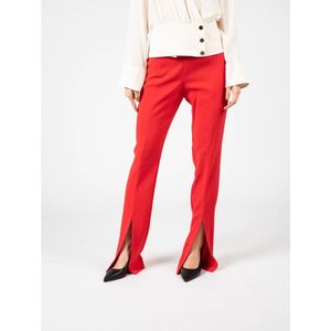 Pinko, Broeken, Dames, Rood, M, Leer, Elegant Hoge Taille Flare Broek