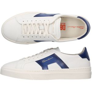 Santoni, Schoenen, Heren, Wit, 44 EU, Leer, Double Buckle Low Top Sneaker