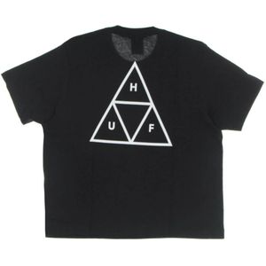Huf, Tops, Dames, Zwart, M, Ontspannen T-shirt met Triple Triangle Design