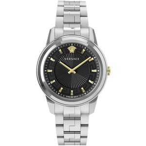 Versace, Accessoires, Heren, Grijs, ONE Size, Elegante Roestvrijstalen Analoge Horloge