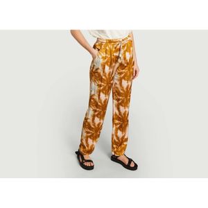 La Petite Française, Broeken, Dames, Veelkleurig, L, Broek met Palmboomprint en Elastische Taille