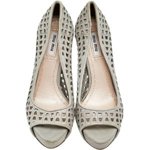 Miu Miu Pre-owned, Pre-owned, Dames, Grijs, 37 EU, Leer, Tweedehands leren hakken