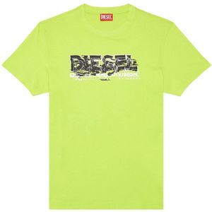 Diesel, Tops, Heren, Groen, L, Katoen, T-shirt with glitchy logo