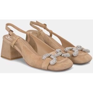 Alma EN Pena, Schoenen, Dames, Beige, 38 EU, Leer, Vierkante Hak Gesp Schoenen