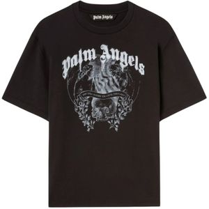 Palm Angels, Tops, Heren, Zwart, M, Katoen, Grafische Print Crew Neck T-shirts