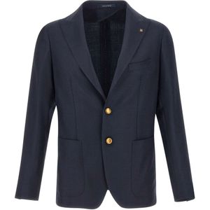 Tagliatore, Navy Blauwe Peak Revers Wol Blazer Blauw, Heren, Maat:3XL