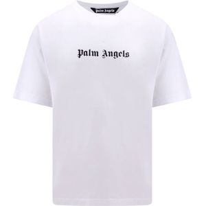 Palm Angels, Logo Print Katoenen T-Shirt voor Heren Wit, Heren, Maat:S