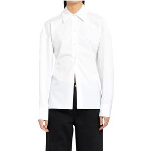 Alexander Wang, Blouses & Shirts, Dames, Wit, L, Katoen, Witte Cinched Taille Shirt met Gebreide Combinatie