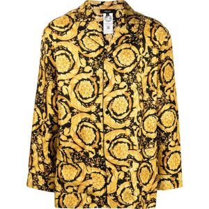Versace, Overhemden, Heren, Veelkleurig, S, Barok Patroon Zijden Shirt
